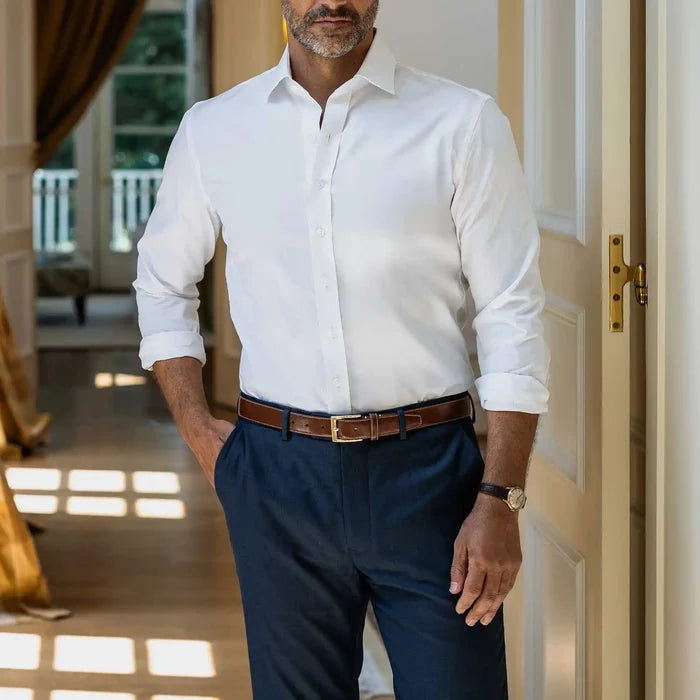 Man wearing white dress shirt - Signature fine twill business shirt