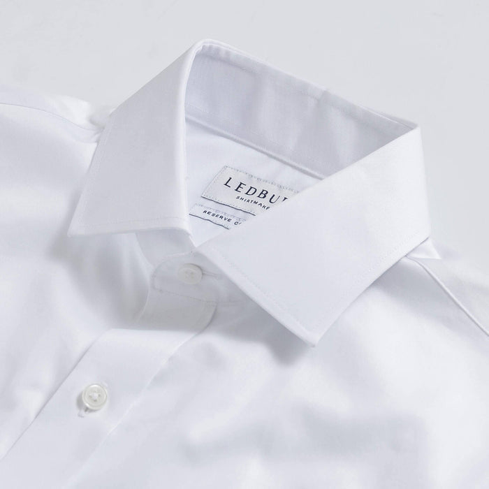 White dress shirt collar detail - mid-spread Signature fine twill