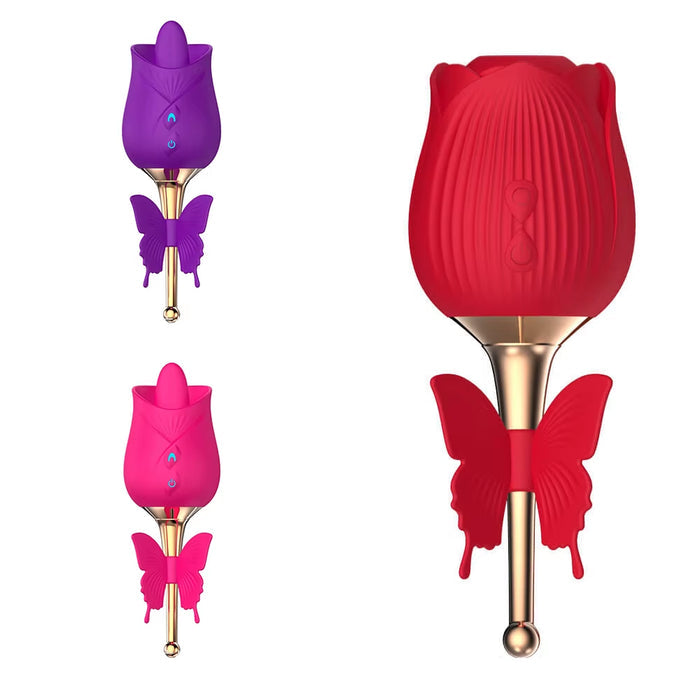 Tongue Licking Sex Toy G Spot 2 in 1 Sucking Butterfly Flower Rose Vibrator