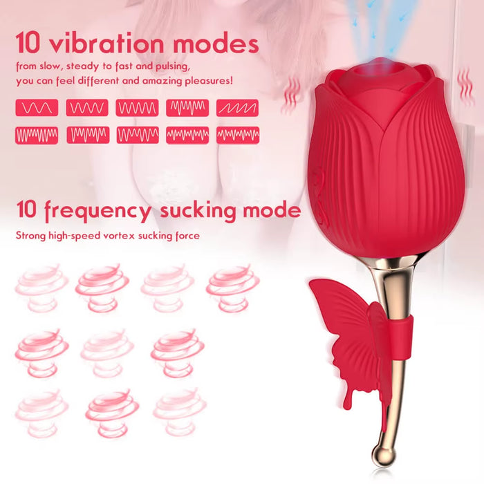 Tongue Licking Sex Toy G Spot 2 in 1 Sucking Butterfly Flower Rose Vibrator