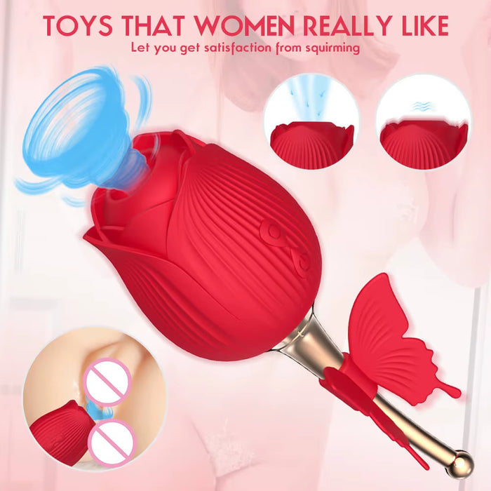 Tongue Licking Sex Toy G Spot 2 in 1 Sucking Butterfly Flower Rose Vibrator