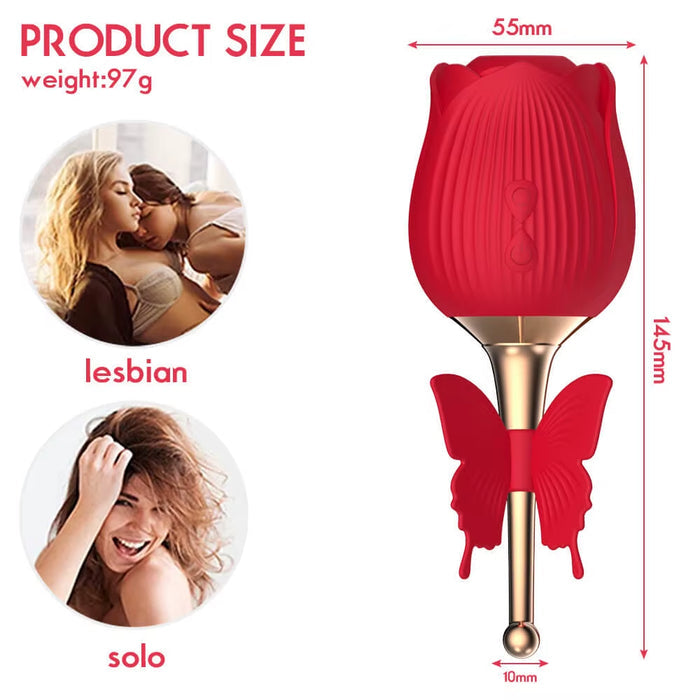 Tongue Licking Sex Toy G Spot 2 in 1 Sucking Butterfly Flower Rose Vibrator