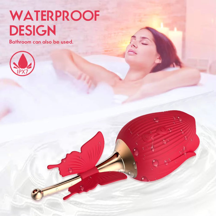 Tongue Licking Sex Toy G Spot 2 in 1 Sucking Butterfly Flower Rose Vibrator