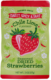 TRADER JOE'S SWEET, SPICY, AND TART CHILE LIME FLAVORED SEASONED DRIED STRAWBERRIES 2 OZ #ROCK VALUE-ORDER BY TUESDAY EVENING OCT 27 ARRIVING NOV 04  FOR DELIVERY#