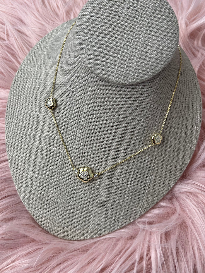 Trio Bloom CZ Flower Necklace