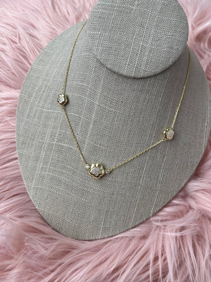 Trio Bloom CZ Flower Necklace
