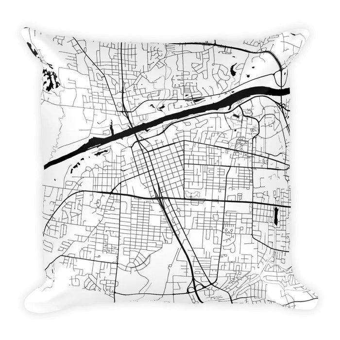 Tuscaloosa black and white throw pillow with city map print 18x18