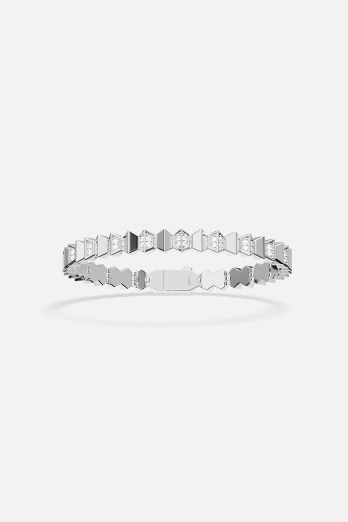APM Bracelet in rhodium finish, sharp geometry with a modern, edgy allure.