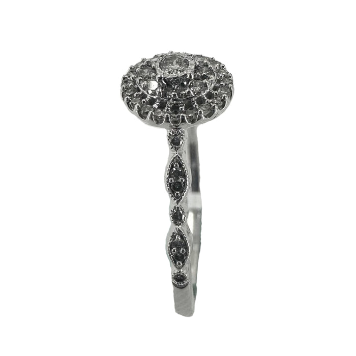 White Silver Oval Diamond Cluster Ring