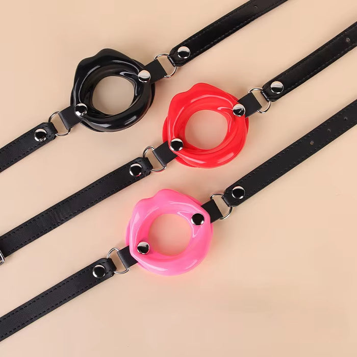 Women Fetish Leather Rubber Lips O Ring Open Mouth Gag Bondage Restraints BDSM Sex Erotic Toy