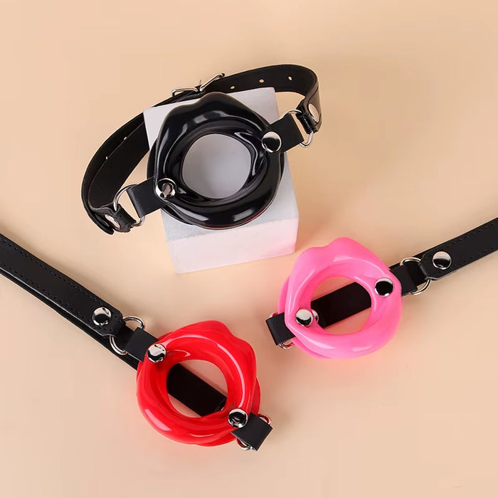 Women Fetish Leather Rubber Lips O Ring Open Mouth Gag Bondage Restraints BDSM Sex Erotic Toy