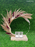Wooden base ring platter with metal ring and bunny tail decor - Salsabila Artsea